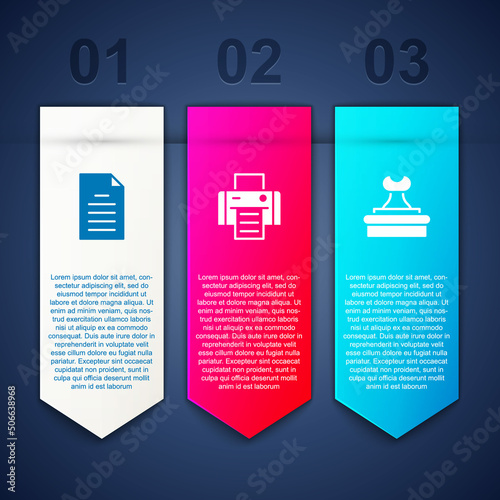 Set File document, Printer and Stamp. Business infographic template. Vector
