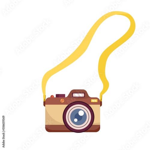 Retro camera in a flat style on a white background.