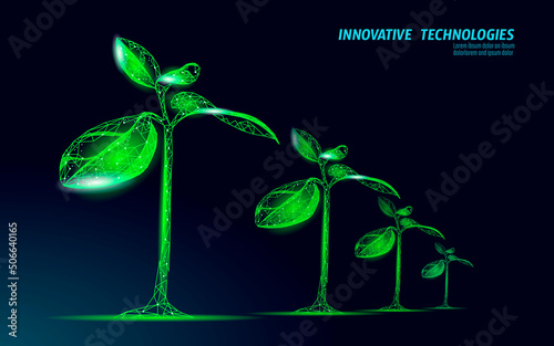 Plant sprout ecological abstract concept. 3D render seedling tree leaves. Save planet nature environment grow life eco polygon triangles low poly vector illustration