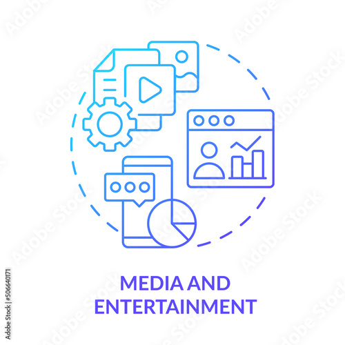 Media and entertainment blue gradient concept icon. Big data application abstract idea thin line illustration. Content optimization. Isolated outline drawing. Myriad Pro-Bold font used