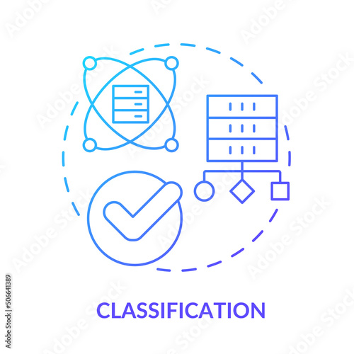 Classification blue gradient concept icon. Data mining technique abstract idea thin line illustration. Categorizing applications. Isolated outline drawing. Myriad Pro-Bold font used