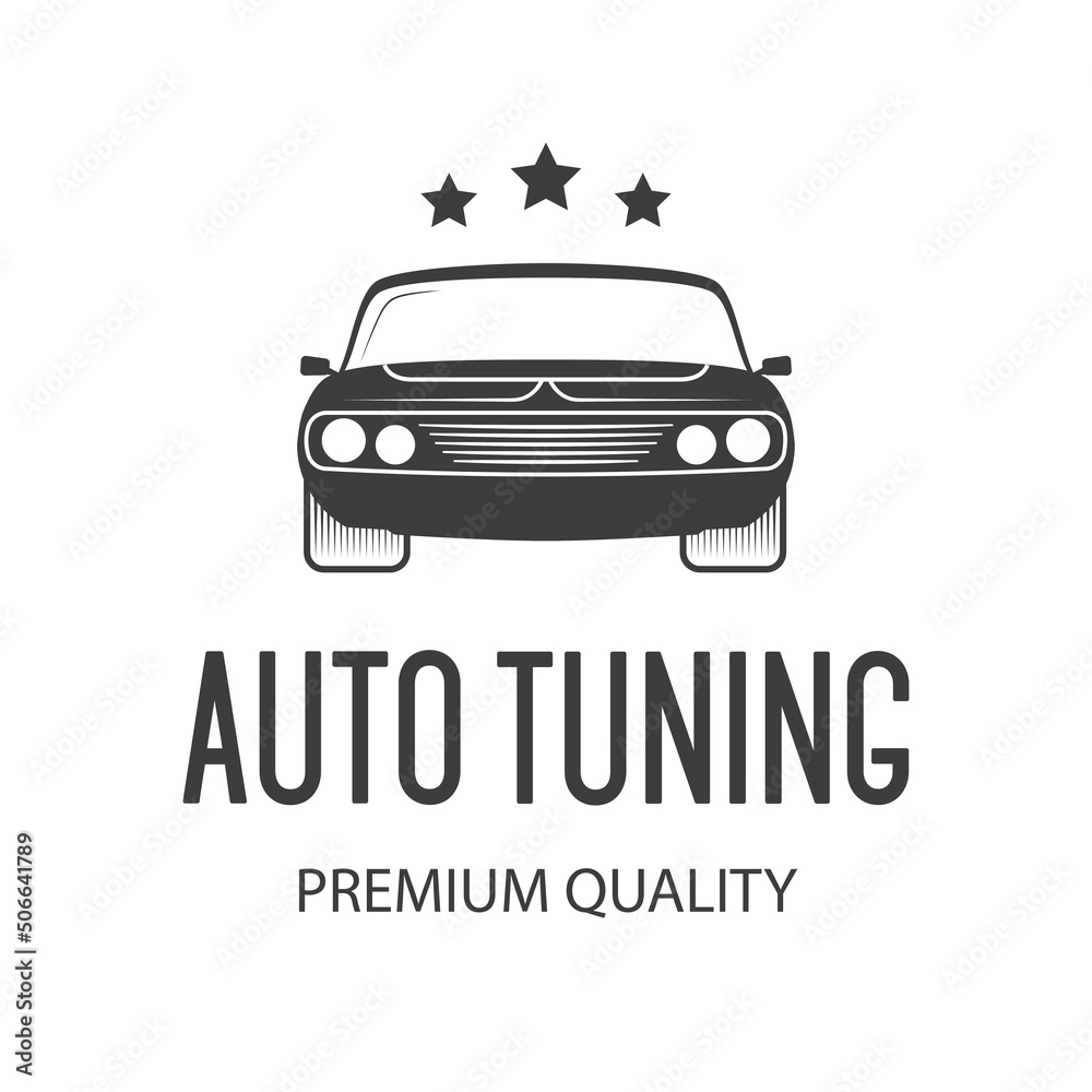 Auto tuning vector label for service, repair, car wash isolated on white background. Stamps, banners and design elements for you business. 10 eps