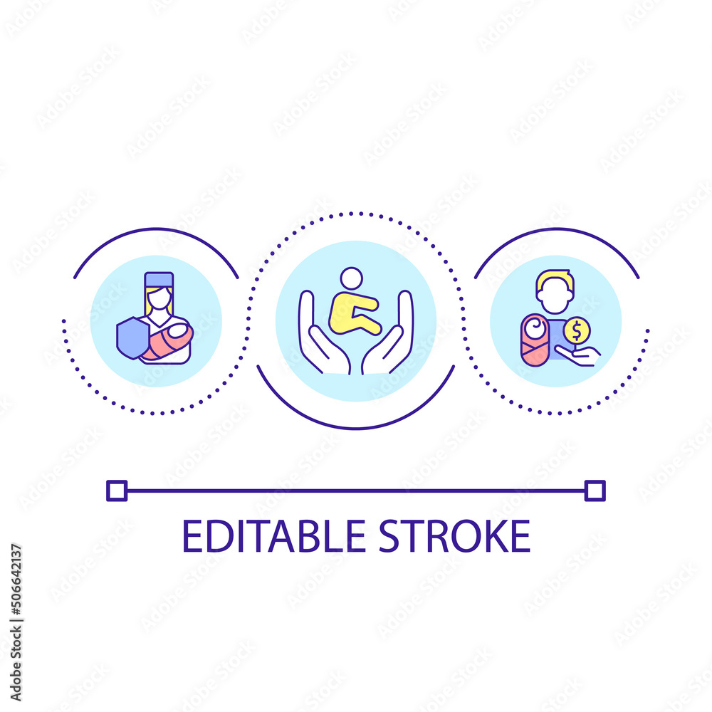 Children health insurance loop concept icon. CHIP government assistance. Social protection abstract idea thin line illustration. Isolated outline drawing. Editable stroke. Arial font used