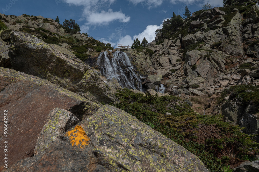 Waterfall in the Vall de Incles in Andorra in spring 2022