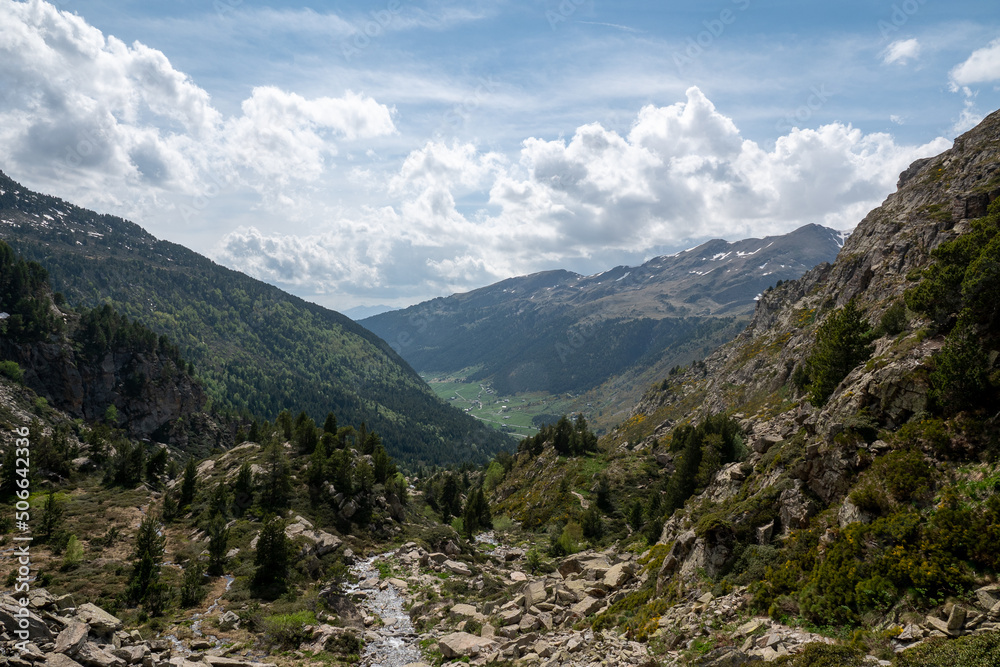 Landscape of the Vall de Incles in Andorra in spring 2022.