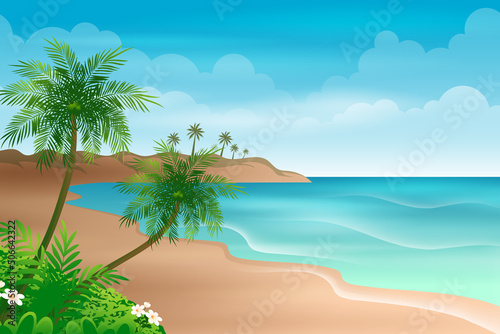 Beautiful Beach shore line with coconut trees during daytime