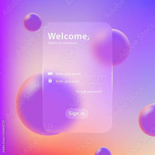 Screen template sign in page glass morphism design concept 