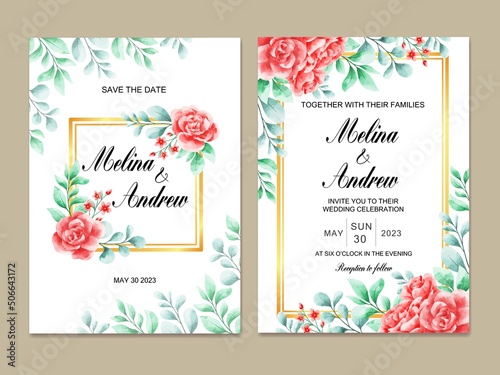 Wedding Invitation Card Template Flower Watercolor