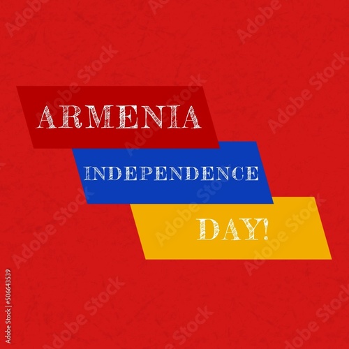 Illustration of armenia independence day text against red background, copy space