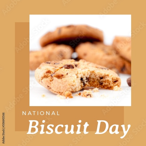 Composite image of national biscuit day text with biscuits, copy space