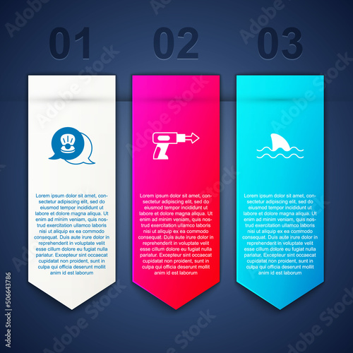 Set Scallop sea shell, Fishing harpoon and Shark. Business infographic template. Vector