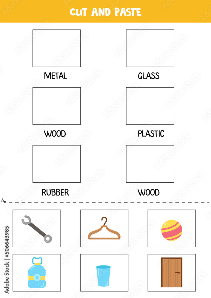 Cut pictures and paste them into right boxes. Worksheet for kids. Cut pictures and paste them into right boxes. Worksheet for kids.