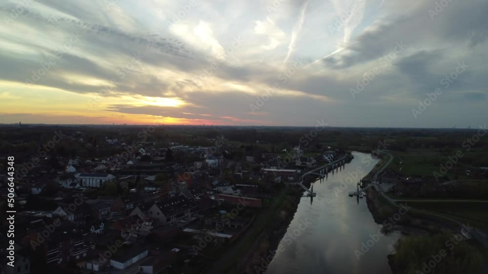 Sunset Over Uitbergen City in Wichelen, Belgium, Aerial View Sunset Over Uitbergen City in Wichelen, Belgium, Aerial View