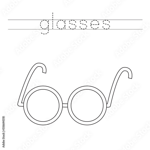Trace word and color cute cartoon glasses.