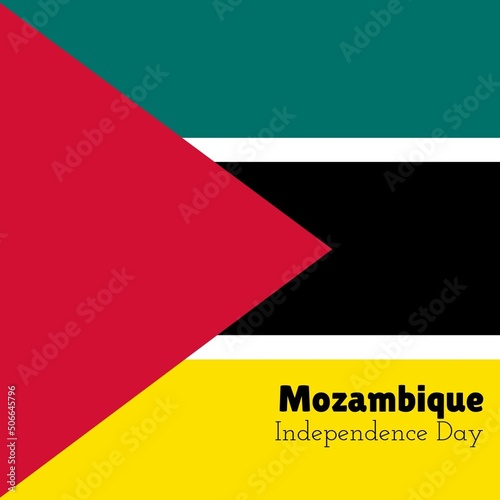 Illustrative image of mozambique independence day text on mozambique national flag, copy space
