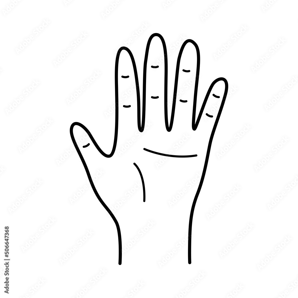 Obraz premium Palm five fingers up. Hand gesture of greeting, vector illustration of isolate on white.
