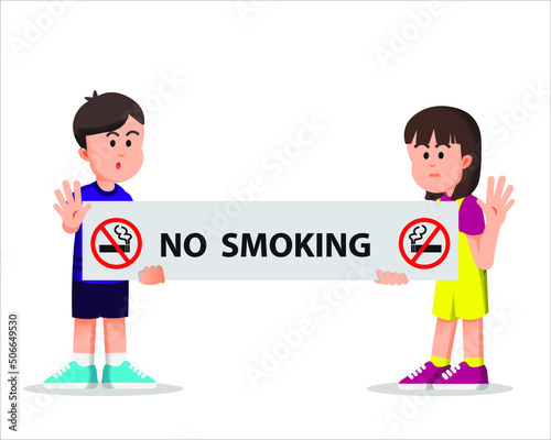 little children holding small banners urging not to smoke