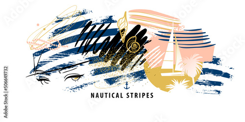 Fashion collage with nautical stripes pattern