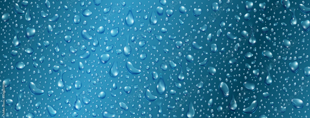 Background of small realistic water drops in light blue colors