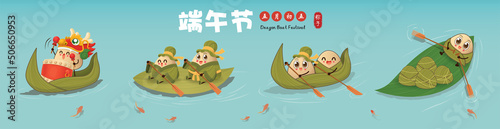 Vintage Chinese rice dumplings cartoon character. Dragon boat festival illustration. caption  Dragon Boat festival  5th day of may  dumplings 