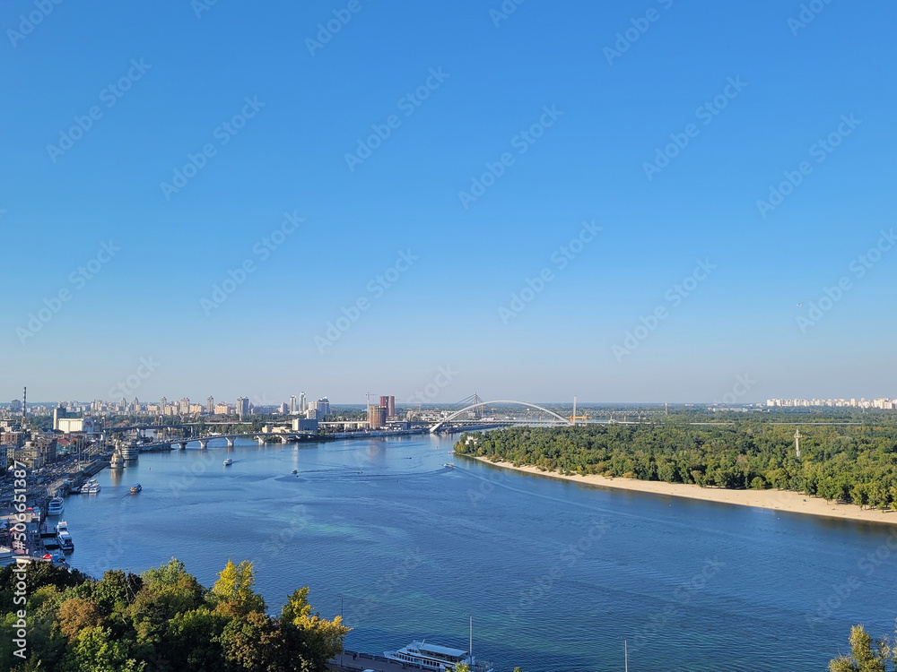 view of the embankment of the Dnieper and Kyiv, Ukraine