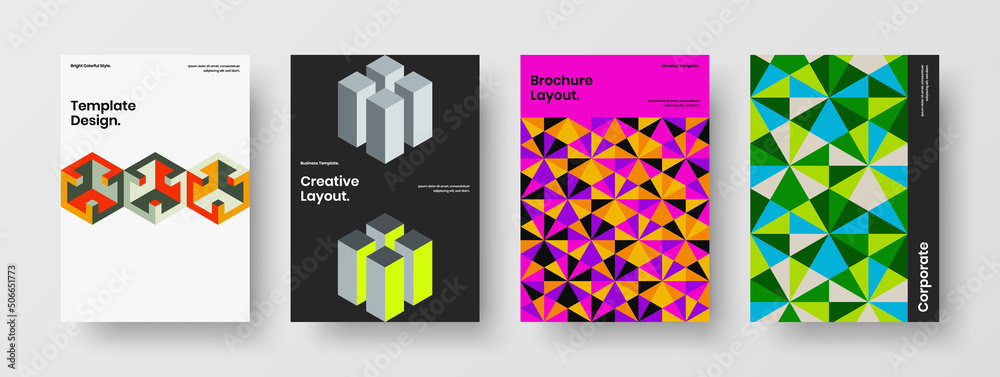 Vivid geometric shapes corporate identity illustration collection. Original company cover vector design layout set.