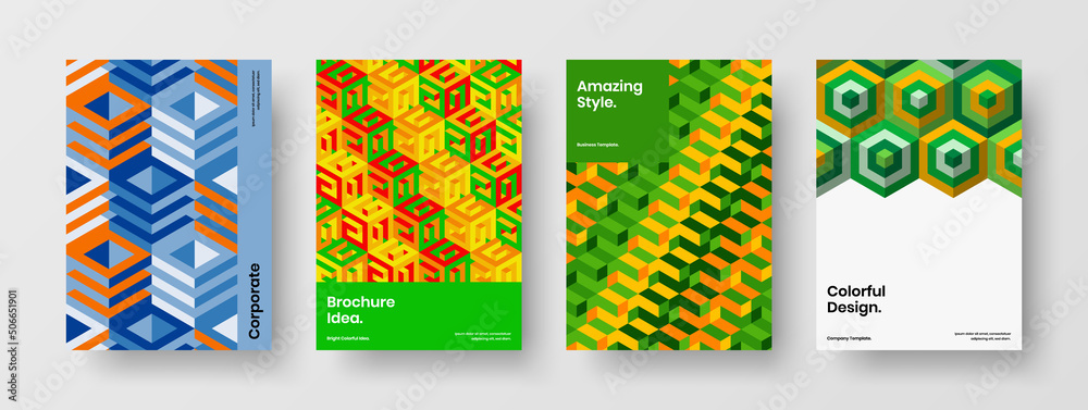 Fototapeta premium Isolated geometric shapes front page illustration bundle. Minimalistic leaflet vector design concept set.