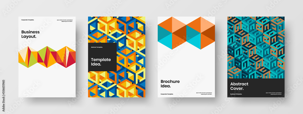 Fresh corporate cover vector design illustration bundle. Minimalistic geometric hexagons brochure concept collection.