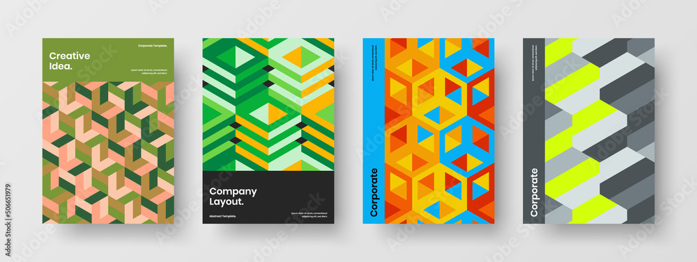 Fototapeta premium Trendy mosaic shapes annual report concept collection. Abstract poster A4 design vector illustration composition.