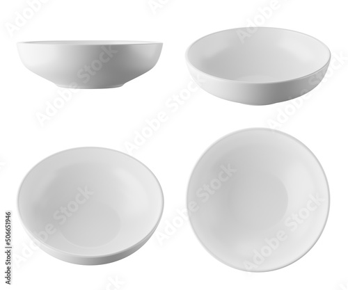 White bowl isolated on white background 3D rendering