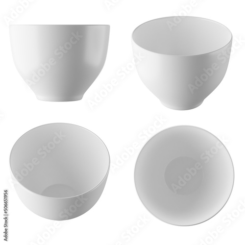 Set of White tea cup isolated on white background 3D Render
