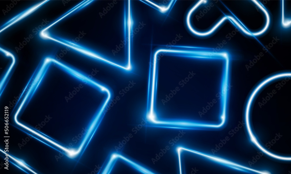 Abstract Light out technology and with neon circle cross square ...