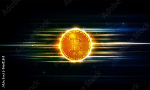 Abstract meteorite of Bitcoin in futuristic Light out technology background Hitech communication concept innovation background, vector design