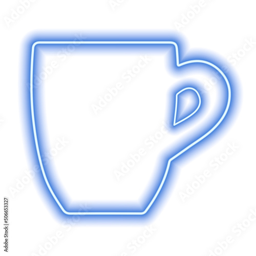 The shape of the mug, the neon blue contour isolated on white