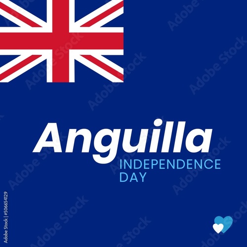 Digital composite image of anguilla independence day text over blue flag with union jack