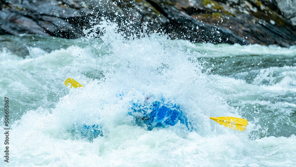 Big splash on the whitewater rafting trip in central Norway