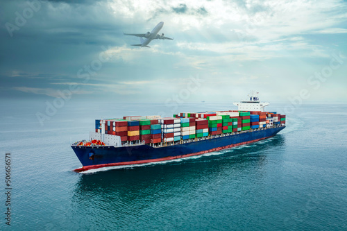 Photography container ship transport goods in containers for import export internationally w