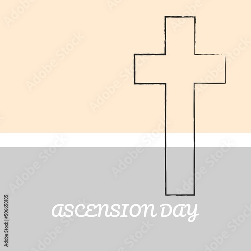 Ascension day text with cross on beige and gray background, copy space