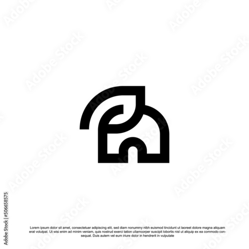 Outline elephant with leaf creative logo design photo