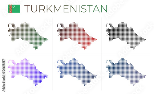 Turkmenistan dotted map set. Map of Turkmenistan in dotted style. Borders of the country filled with beautiful smooth gradient circles. Trendy vector illustration.