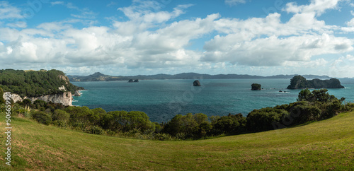 Panoramic view of Coromandel Peninsula on the way to Cathedral Cove. New Zealand