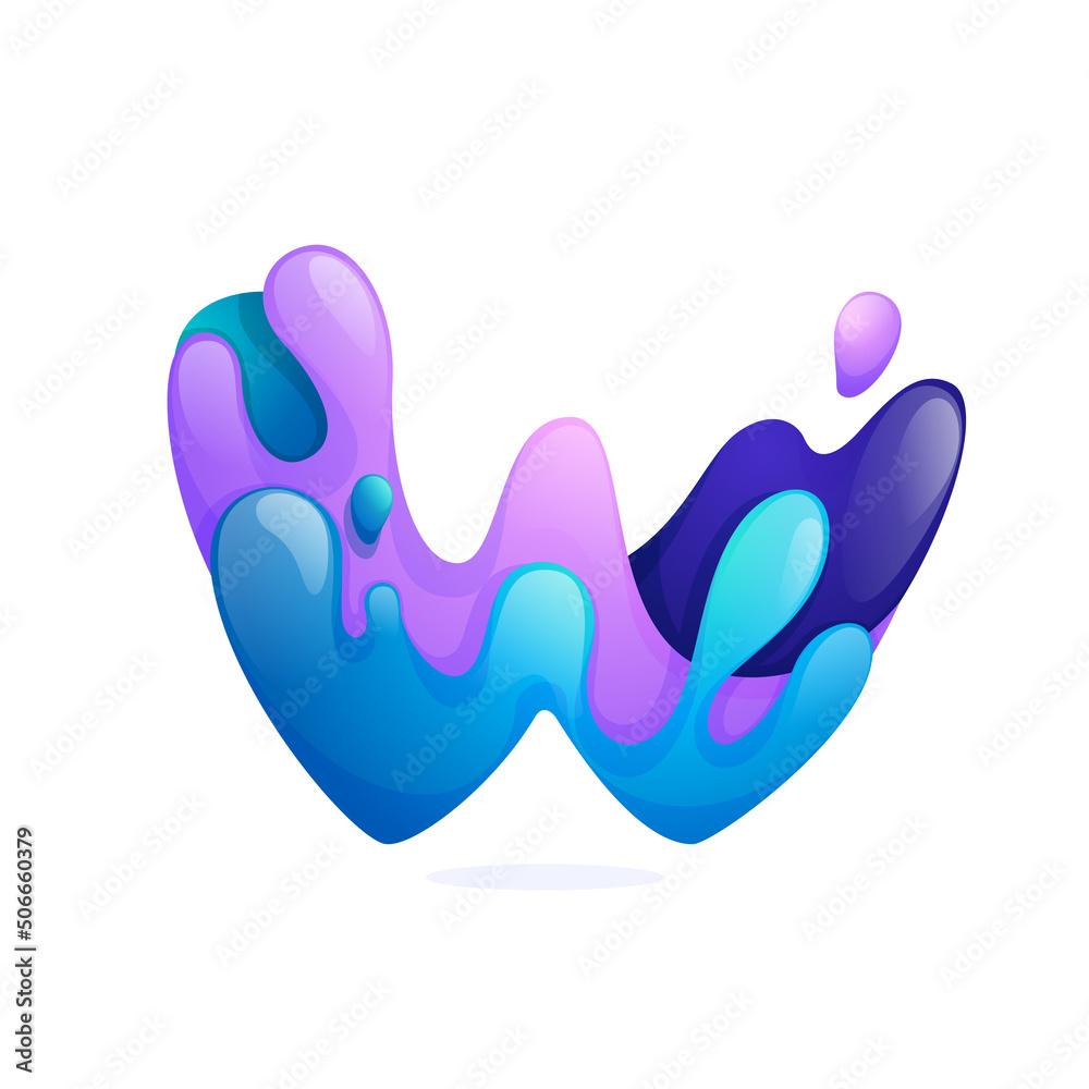 W letter logo with water waves and drops. Pure blue gradient font style. W letter logo with water waves and drops. Pure blue gradient font style.