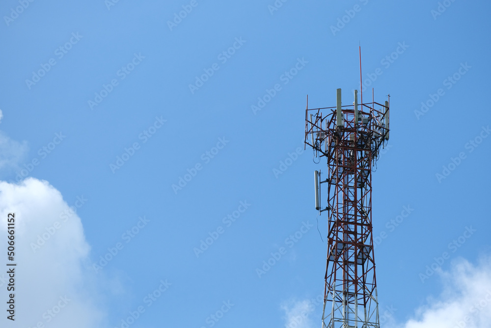 Telephone towers with sky and clouds in the background, Copy space Telephone towers with sky and clouds in the background, Copy space