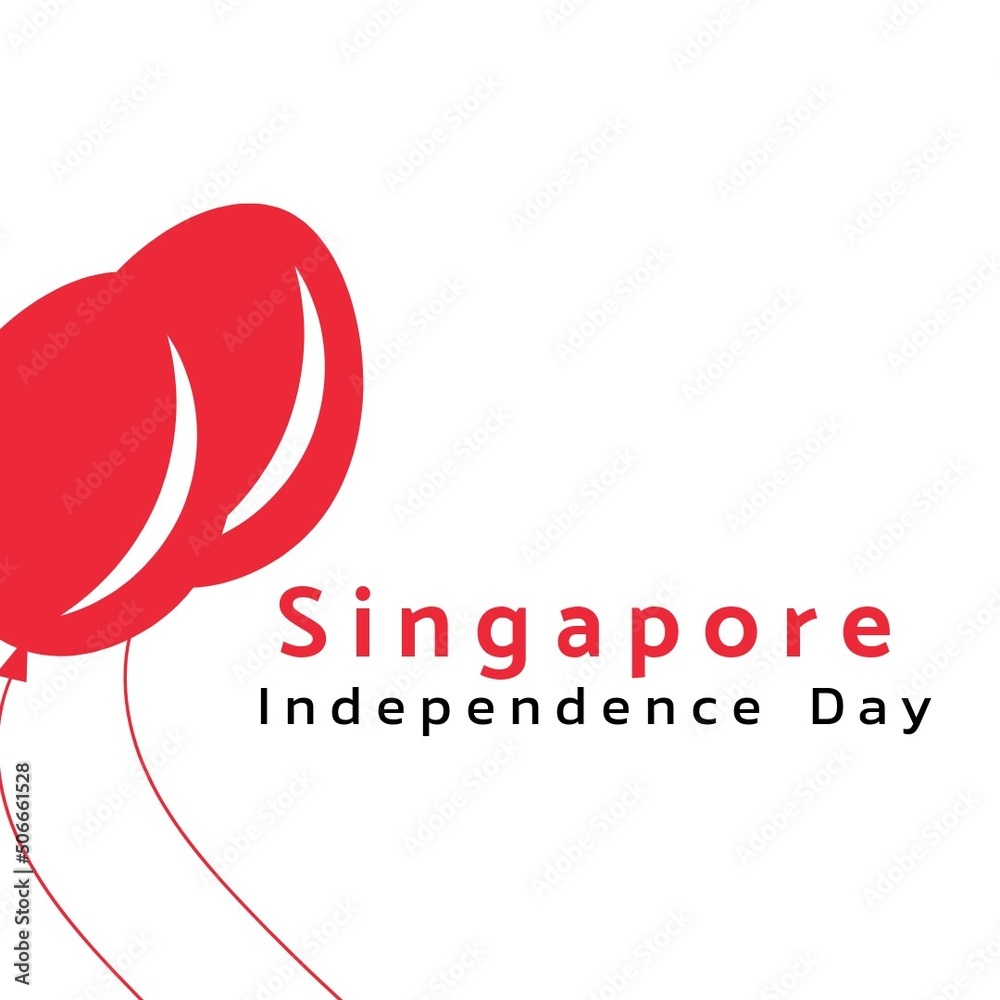 Fototapeta premium Illustration of singapore independence day text and red balloons on white background, copy space
