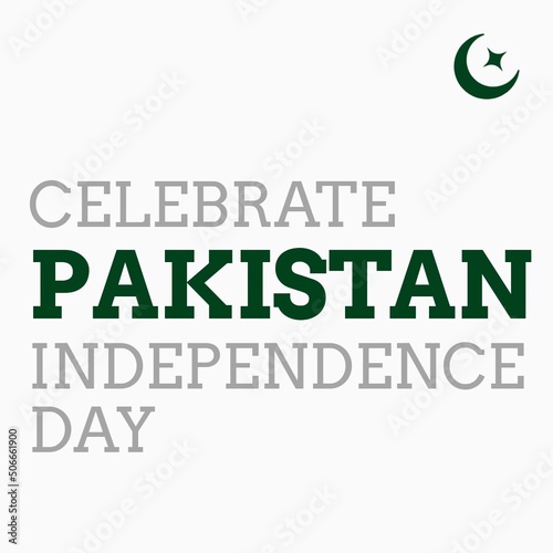 Illustration of celebrate pakistan independence day text with crescent moon and star shape
