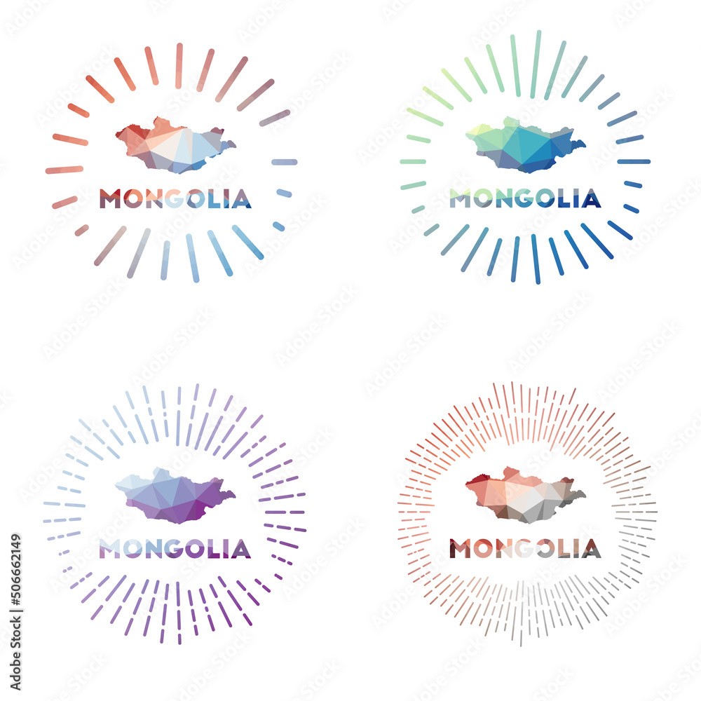 Mongolia low poly sunburst set. Logo of country in geometric polygonal style. Vector illustration. Mongolia low poly sunburst set. Logo of country in geometric polygonal style. Vector illustration.
