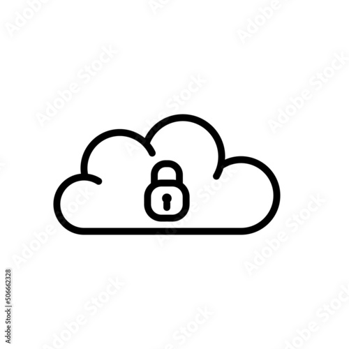 Protected Cloud Storage Symbol. Data Protection and Information Locked Online. Vector sign in simple style isolated on white background.