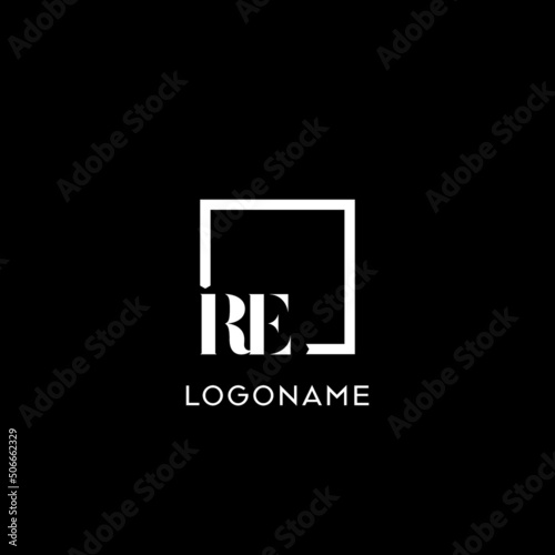 Letter RE simple square logo design ideas