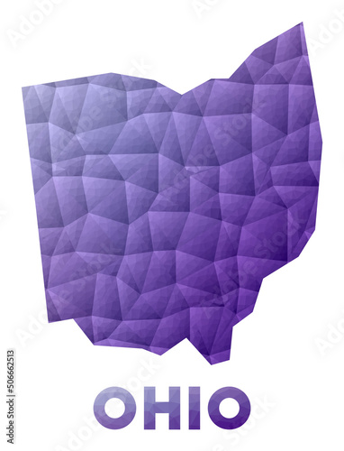 Map of Ohio. Low poly illustration of the us state. Purple geometric design. Polygonal vector illustration.