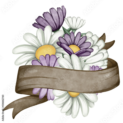 Fototapeta Naklejka Na Ścianę i Meble -  Daisy watercolor, daisy flower watercolor, floral banner